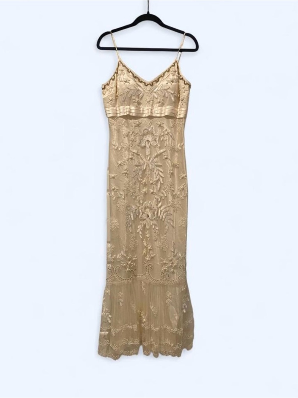 Sue Wong Nocturne White Embroidered & Beaded Maxi Slip Dress